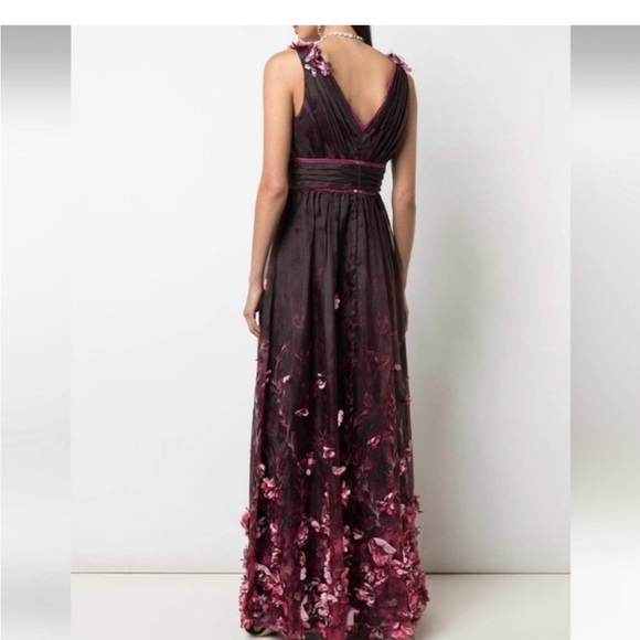 Beautiful Marchesa Notte V Neck Floral Applique Organza Gown unworn. Plum 8 - Picture 3 of 9